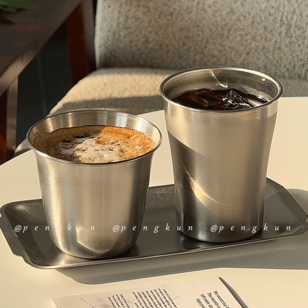 Retro อเมริกันถ้วยกาแฟสแตนเลสสไตล์อุตสาหกรรม Frosted หนาปากกว้างถ้วยเครื่องดื่มเย็นถ้วยน้ําผลไม้ดื่ม