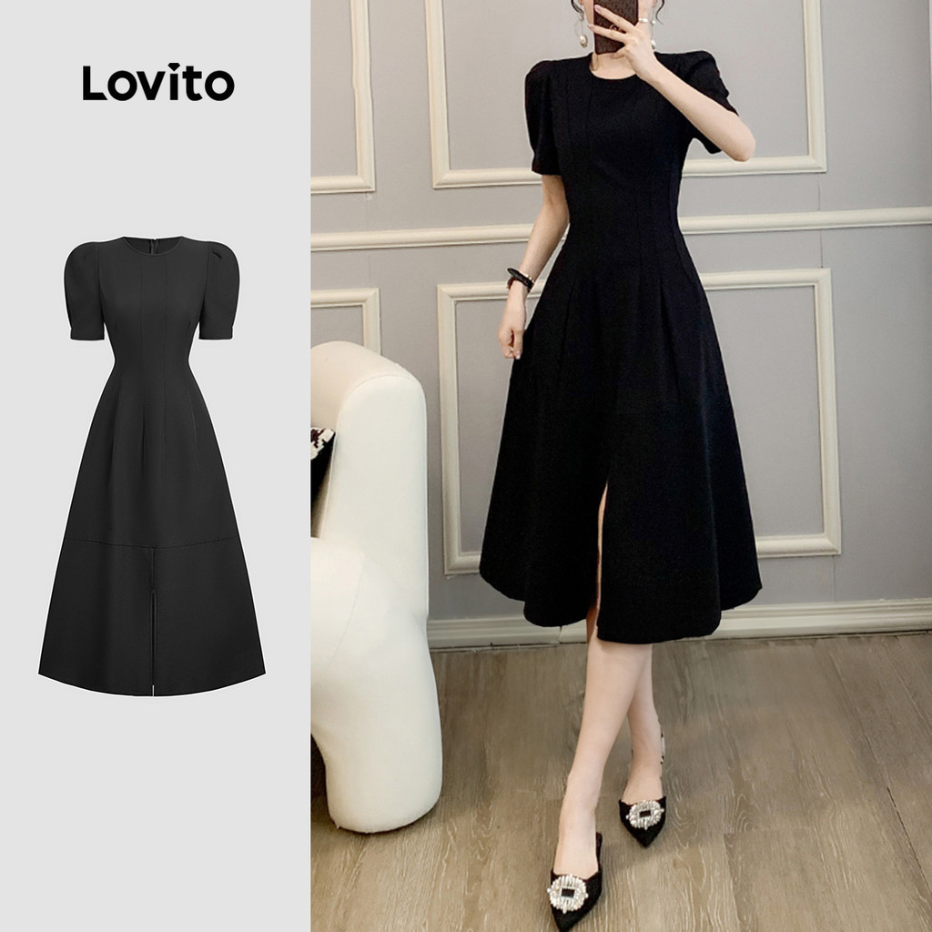 Lovito ชุดราตรีดีไซน์แยกส่วนสายตัดเย็บเรียบหรู สำหรับฤดูใบไม้ผลิ/ฤดูร้อน สีดำ L155AD1566