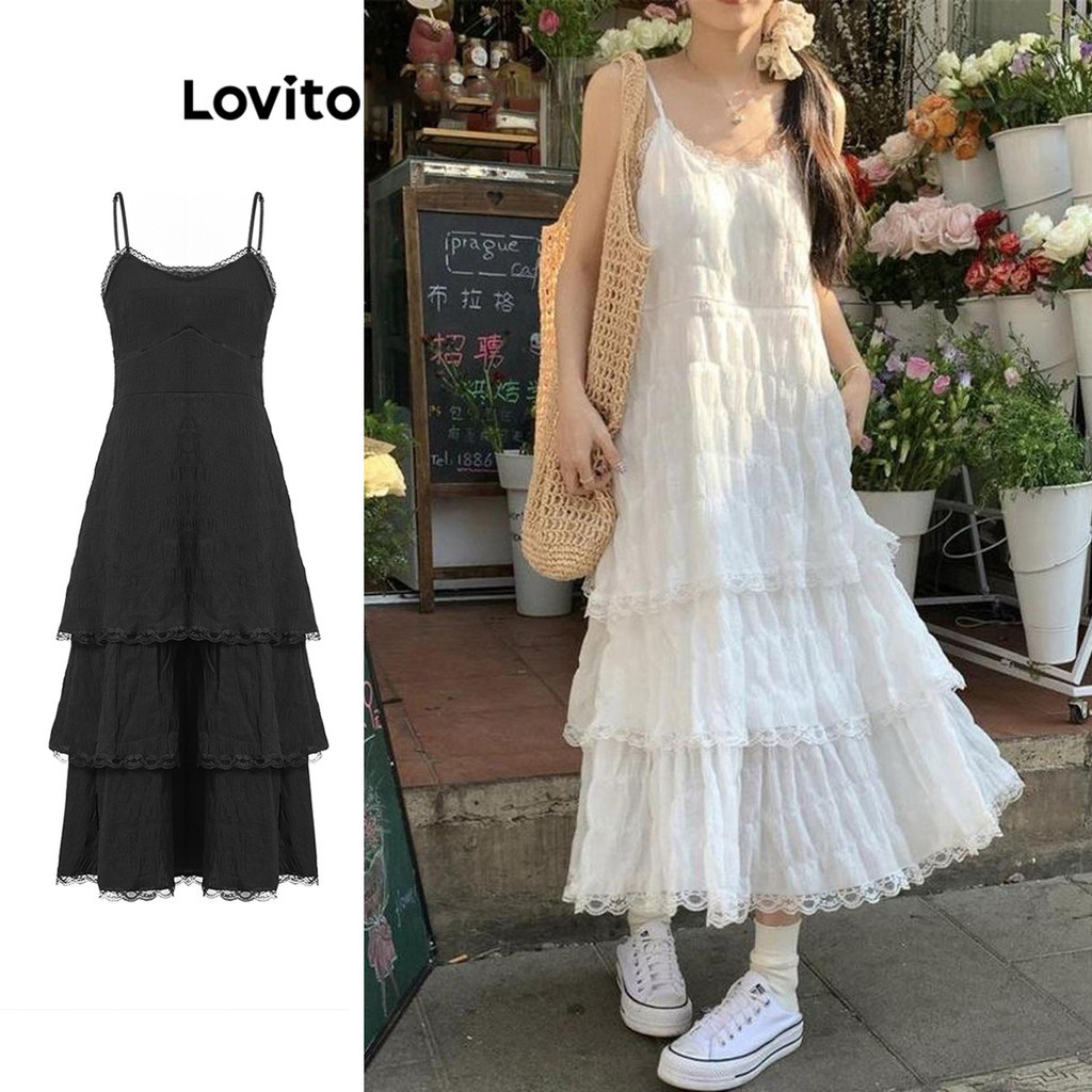 Lovito ชุดเดรสลําลองลูกไม้ฤดูร้อน/ฤดูใบไม้ผลิสําหรับผู้หญิง LNA58337 (หลากสี)