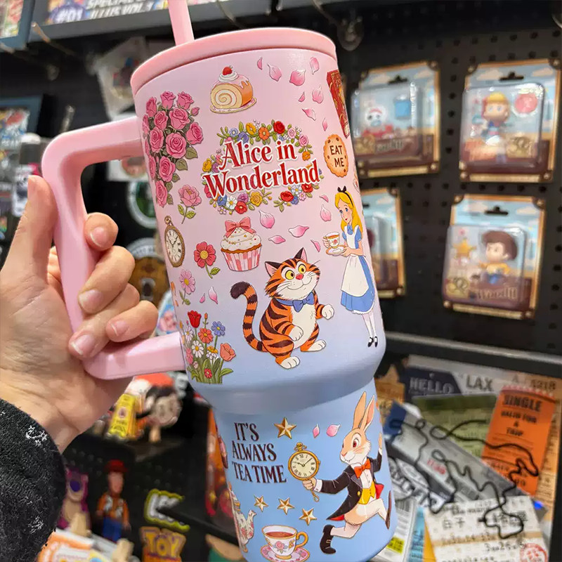 Alice in Wonderland UV DTF สติ๊กเกอร์กันน้ํา Transfer Decal พร้อมพื้นผิวคริสตัลมันวาว
