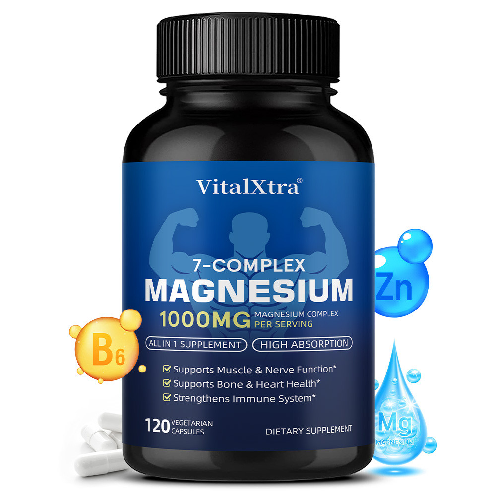 VitalXtra Magnesium 7-Complex 1000mg, อาหารเสริมแมกนีเซียม 7-in-1 พร้อมวิตามิน D3 และ B6 เพื่อผ่อนคล