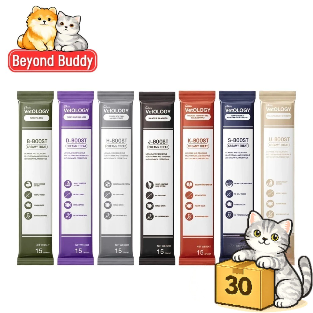 ( ยกกล่อง 30 ซอง ) Petheria VetOLOGY ขนมแมวเลีย เนื้อครีม กินง่าย แมวเลีย สำหรับแมวทุกวัย 1 ซอง 15g