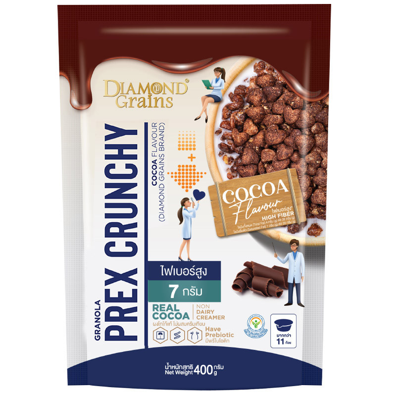 ไดมอนด์เกรนส์กราโนล่าพรีกซ์ครันชี่รสโกโก้ 400ก Diamondgrains Granola Prex Crunchy Cocoa Flavour 400g. [8859114905549 ]