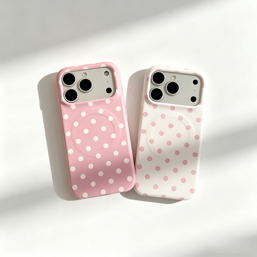 ครีมแป้งลายจุด ไอโฟน เคสโทรศัพท์เหมาะสําหรับ ไอโฟน 17 มือโปร สูงสุด, 17, 16, 15, 14, 13 รุ่นดูดแม่เหล็ก