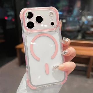 เคส iPhone 17 Pro 16 15 Pro Max ใส ซิลิโคนแม่เหล็ก สำหรับ ฝาครอบอะคริลิคกันกระแทก ถุงลมนิรภัย