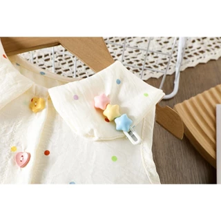 ชุดเดรสเค้กแขนกุดลายจุดเด็กผู้หญิงน่ารัก Peter Pan Collar Tiered ฤดูร้อน Casual Princ