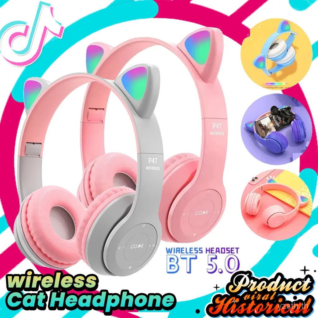 Wireless Bluetooth Cat Headphone Cat Over Ear headset P47M Earphone BT5.0 Headphone kuching Led Buil
