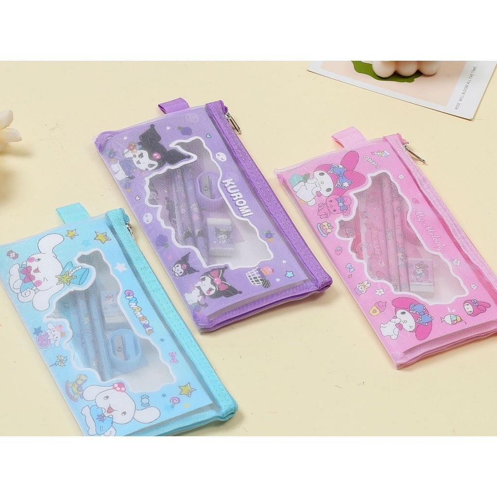 ชุดเครื่องเขียน 6in 1  ซองใส่อุปกรณ์ พร้อมเครื่องเขียน  ลายการ์ตูน พร้อมส่งในไทย