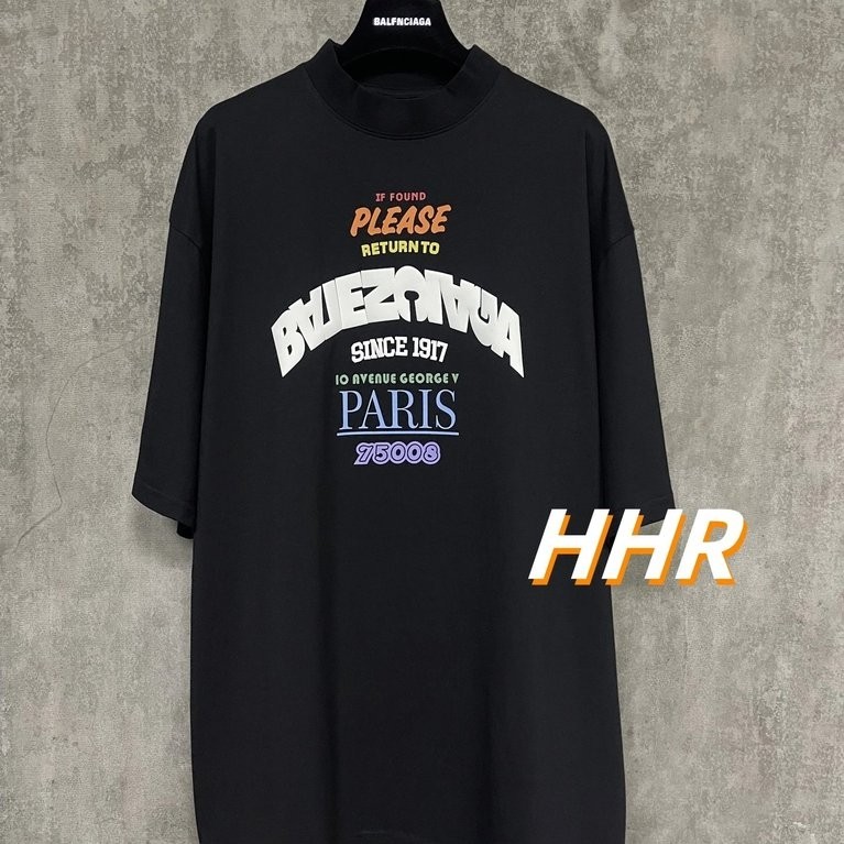 [รุ่นที่ถูกต้อง] Balenc1ag @/ปารีสหน้าอกสามมิติโฟมยางพิมพ์โลโก้รอบคอแขนสั้นเสื้อยืดกีฬาลําลอง os หลว