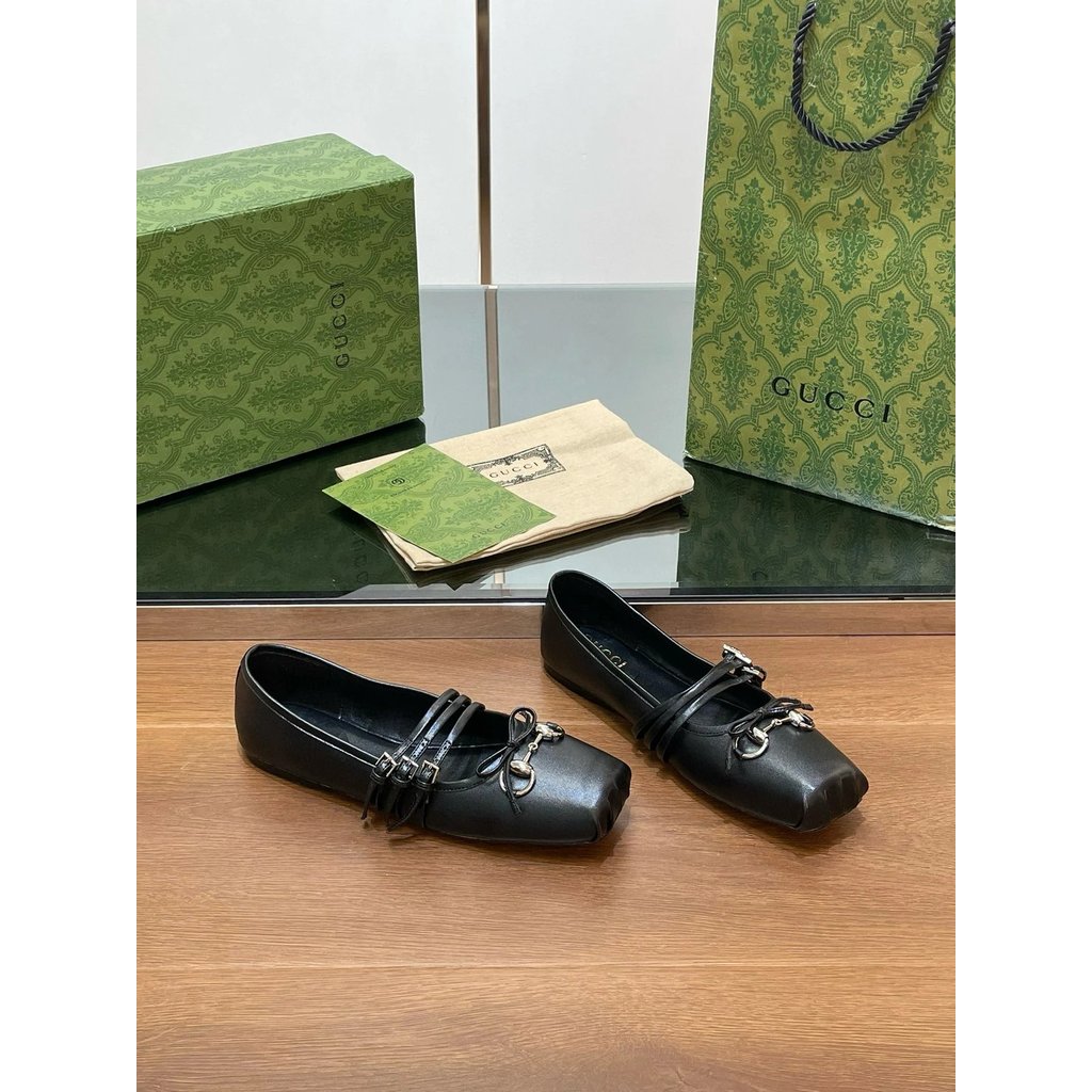 Gucci-Flat Ballet Shoes/Horsebit Small Square Toe Shoes/Flat Shoes