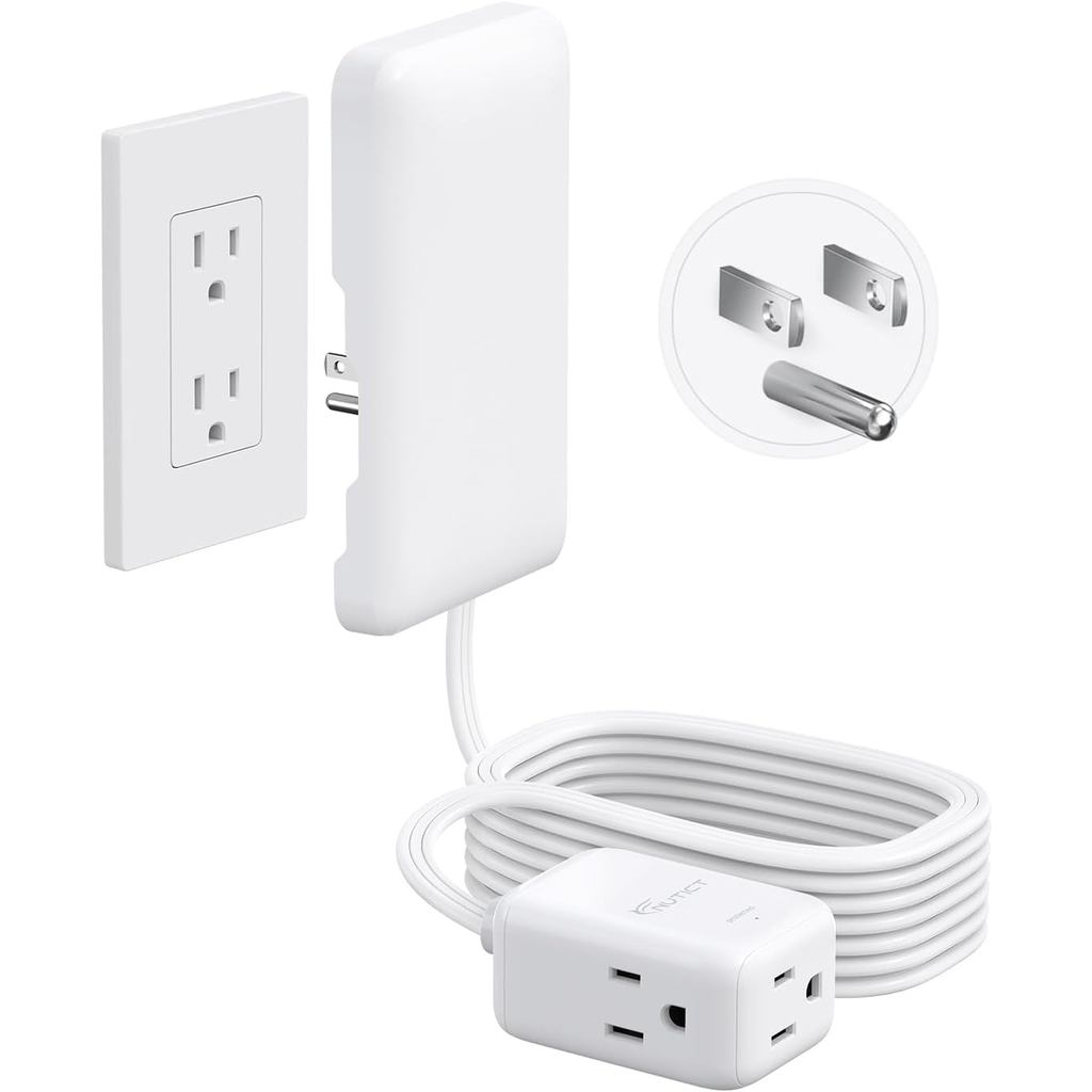 15FTLongExtensionCordwith3Outlets,LowProfileFlatWallPlug&ThinOutletCoverคอนซีลเลอร์,900JSurgeProtect