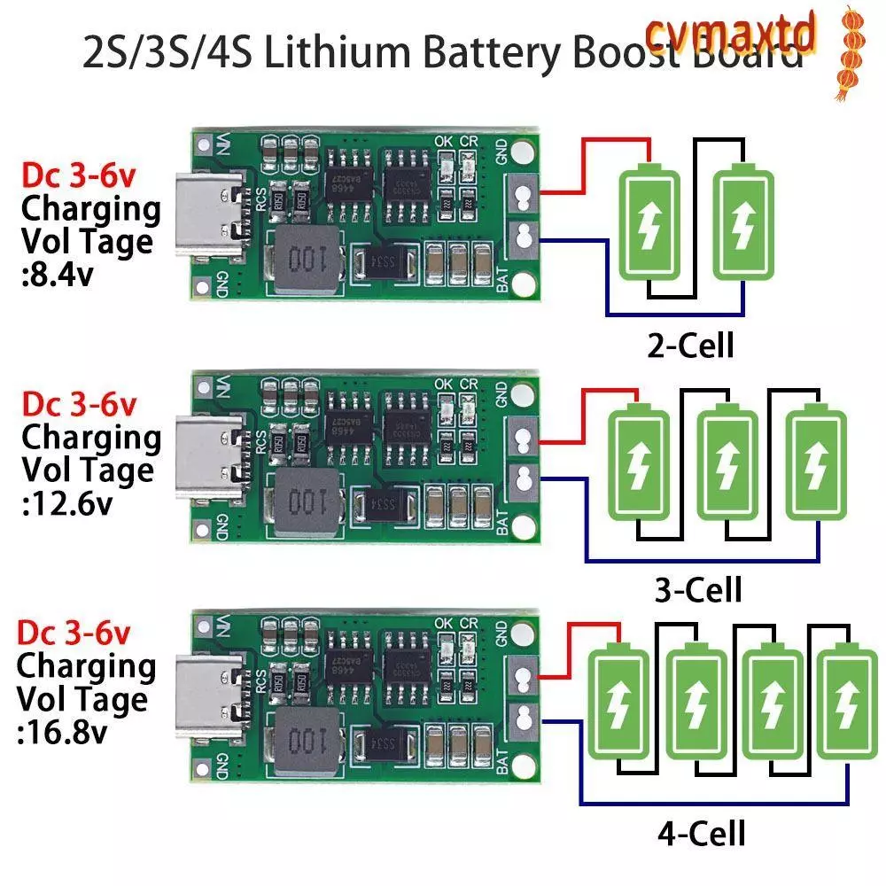 ICVMAX Boost โมดูล 18650 Type-C ถึง 8.4V 12.6V 16.8V Li-Ion Charger แบตเตอรี่ลิเธียมชาร์จ
