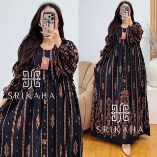 Srikaha ID Gamis Kirana Rayon Tebal Busui Lengan Panjang Adem Lengan Karet Dress Panjang Wanita Nyaman Mewah Elegan