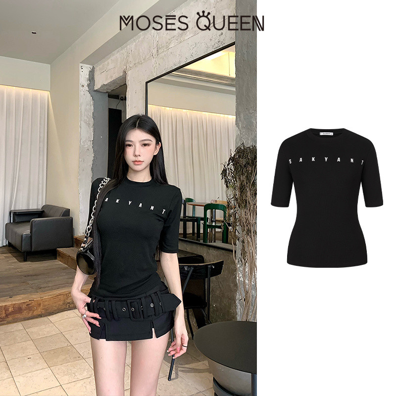 MOSESQUEEN จะใส่เสื้อยืดแขนสั้นสําหรับฤดูร้อน นี่คือสไตล์ฤดูร้อนใหม่เสื้อยืดทรงเข้ารูปและเพิ่มรูปร่างสไตล์อเมริกันที่เจ้าของเล็กน้อย #63677