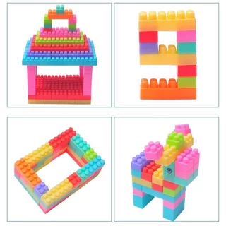 ของเล่นบล็อกตัวต่อ อนุภาคขนาดใหญ่ สีสันสดใส พร้อมสติกเกอร์ กล่องเก็บ เด็กของเล่นเสริมพัฒนาการ ของเล่นเด็ก