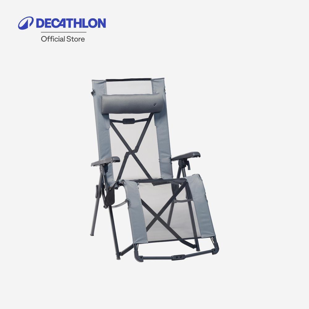Decathlon Camping Armchair With Headrest เก้าอี้เท้าแขน แคมป์ปิ้ง แบบพับได้ บุนวม มีพนักพิงศีรษะ - Grey