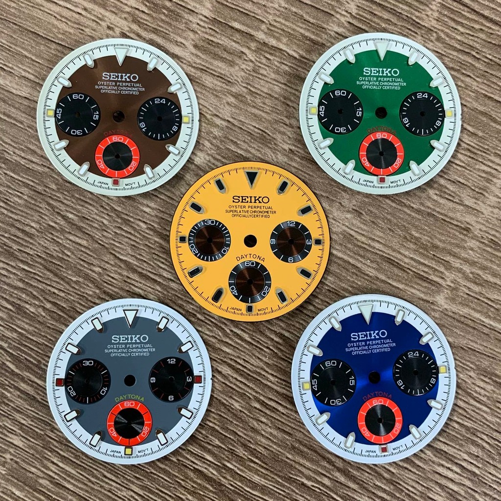 Daytona Color Dial 29.5mm Gradient Three Eyes VK63 Quartz Movement Modification Accessories Green Luminous