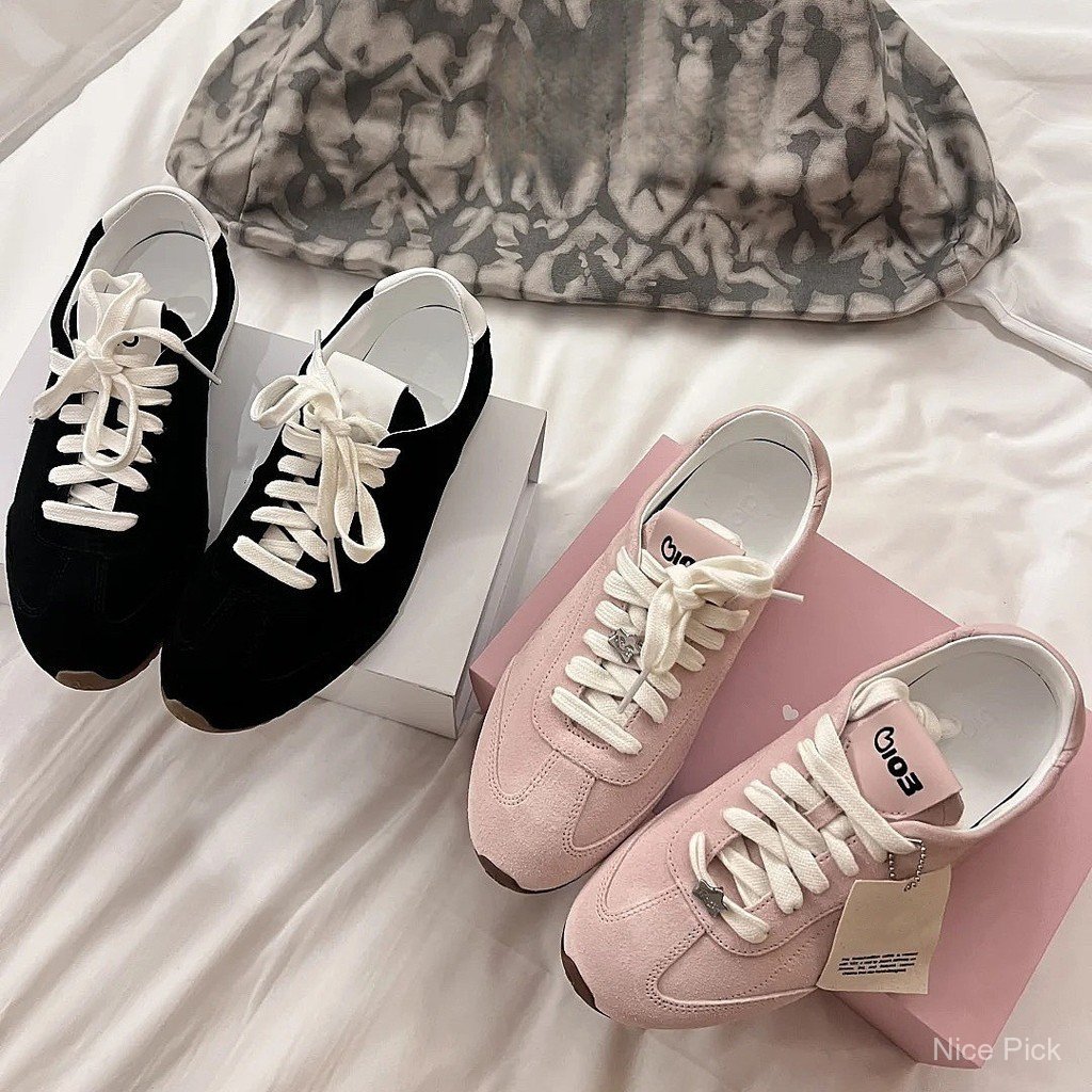 Alo Kim Jisoo Jisoo Joint ของแท้หนัง Retro เยอรมันการฝึกอบรมรองเท้าผู้หญิงแบนรองเท้าสบายๆ Lace-Up น้