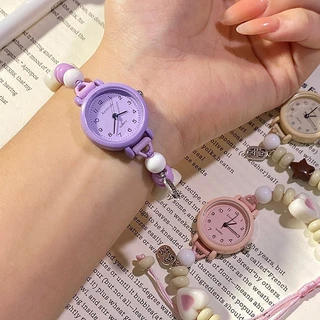 สร้อยข้อมือสายนาฬิกาปรับได้ ลูกปัดหัวใจน่ารัก นาฬิกาข้อมือผู้หญิง ขนาดรอบข้อมือ14 ซม. หน้าปัด quartz เหมาะเป็นของขวัญ