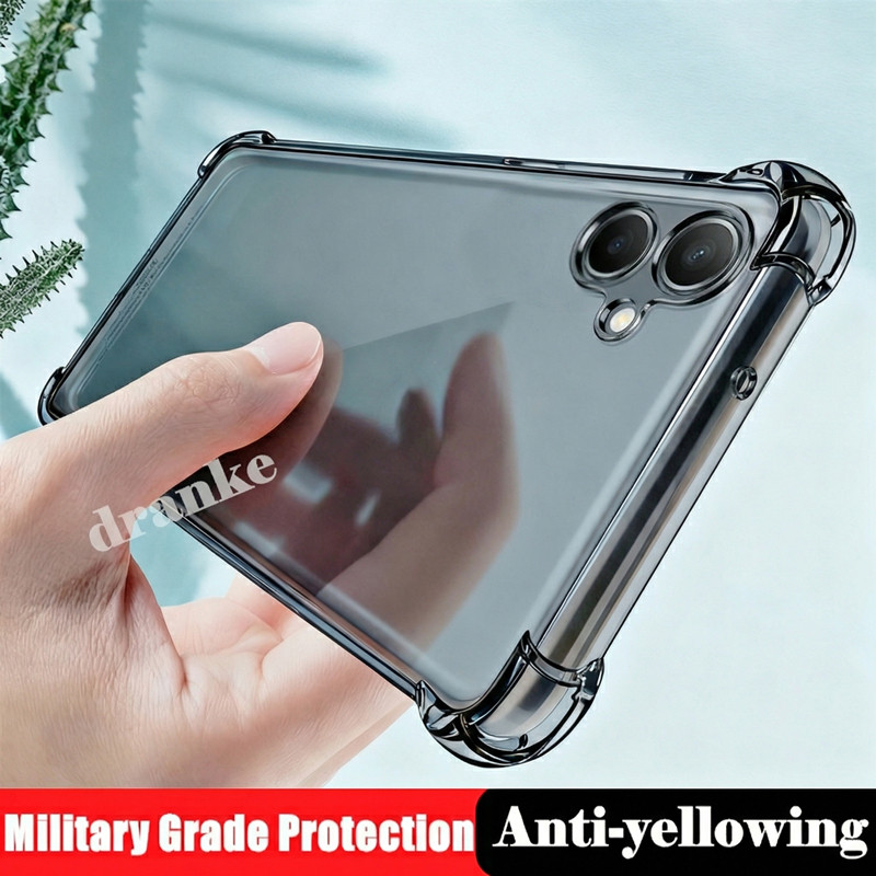 สําหรับ Samsung Galaxy A07 4G 5G 6.7 นิ้ว SM-A075F A075M A076B ยืดหยุ่นซิลิโคนเหลวใสกึ่งโปร่งใส Anti-Yellowing ฝาครอบ 4 มุมป้องกัน Jelly กรณี