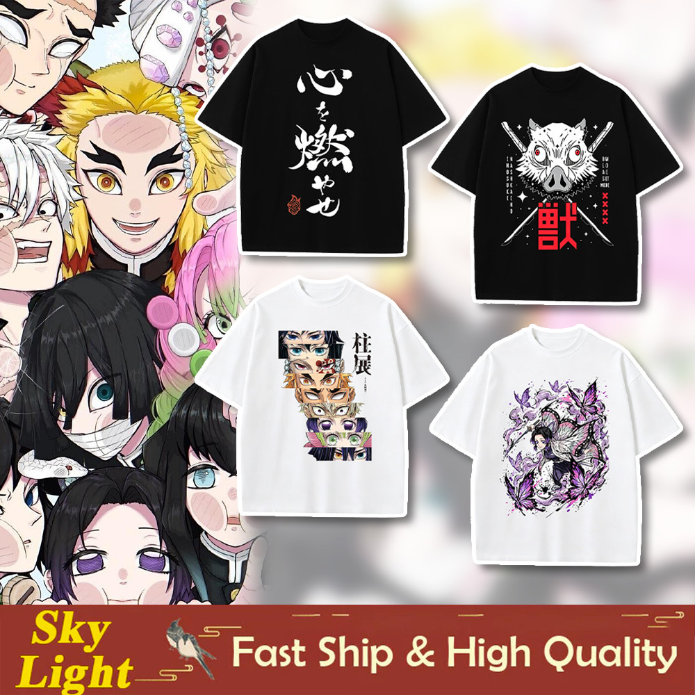 Demon Slayer T เสื้อสําหรับชายผู้ใหญ่ Unisex 100 ผ้าฝ้ายรอบคอเสื้อแขนสั้นอะนิเมะญี่ปุ่นทุกวันชุดลําลอง
