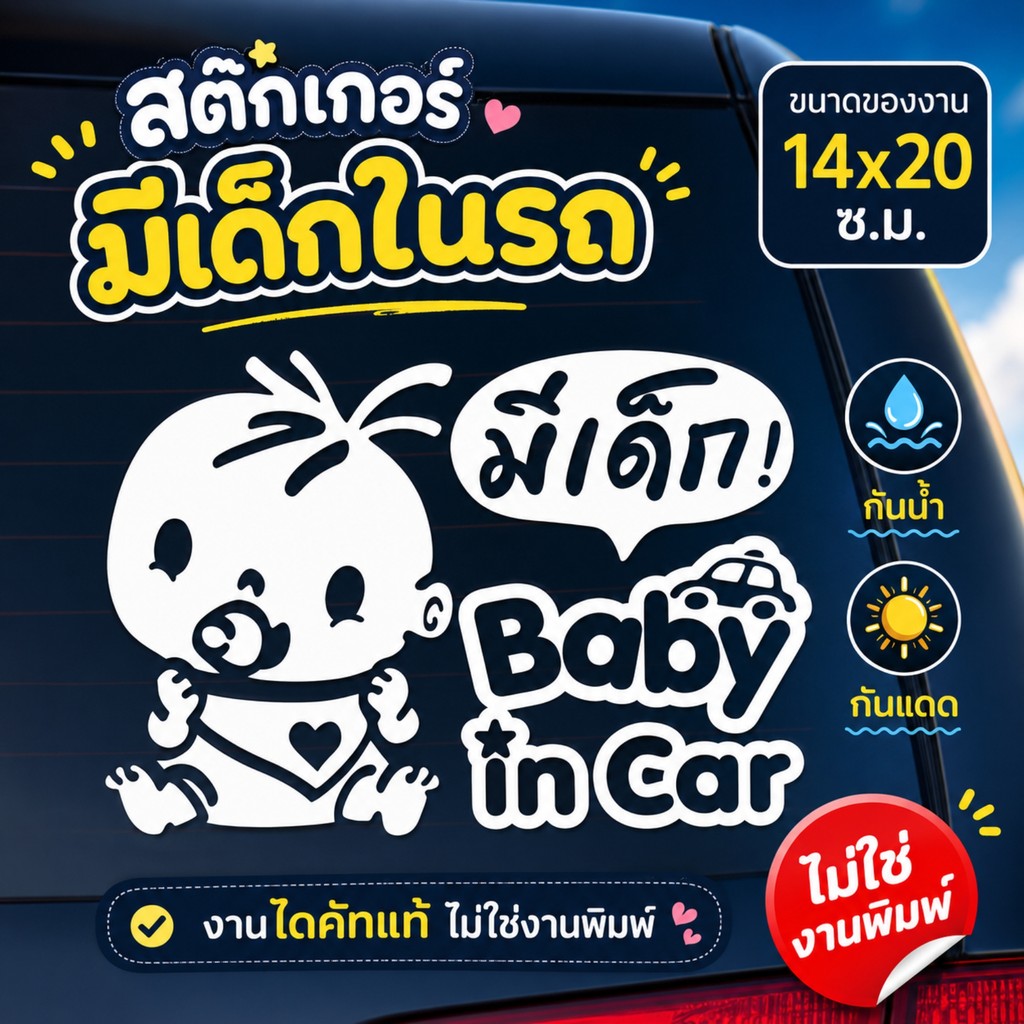 สติ๊กเกอร์ในรถมีเด็ก BABY IN CAR สไตล์เกาหลี รุ่น KORC-008 ละมุน อบอุ่น ปลอดภัยทุกเส้นทาง