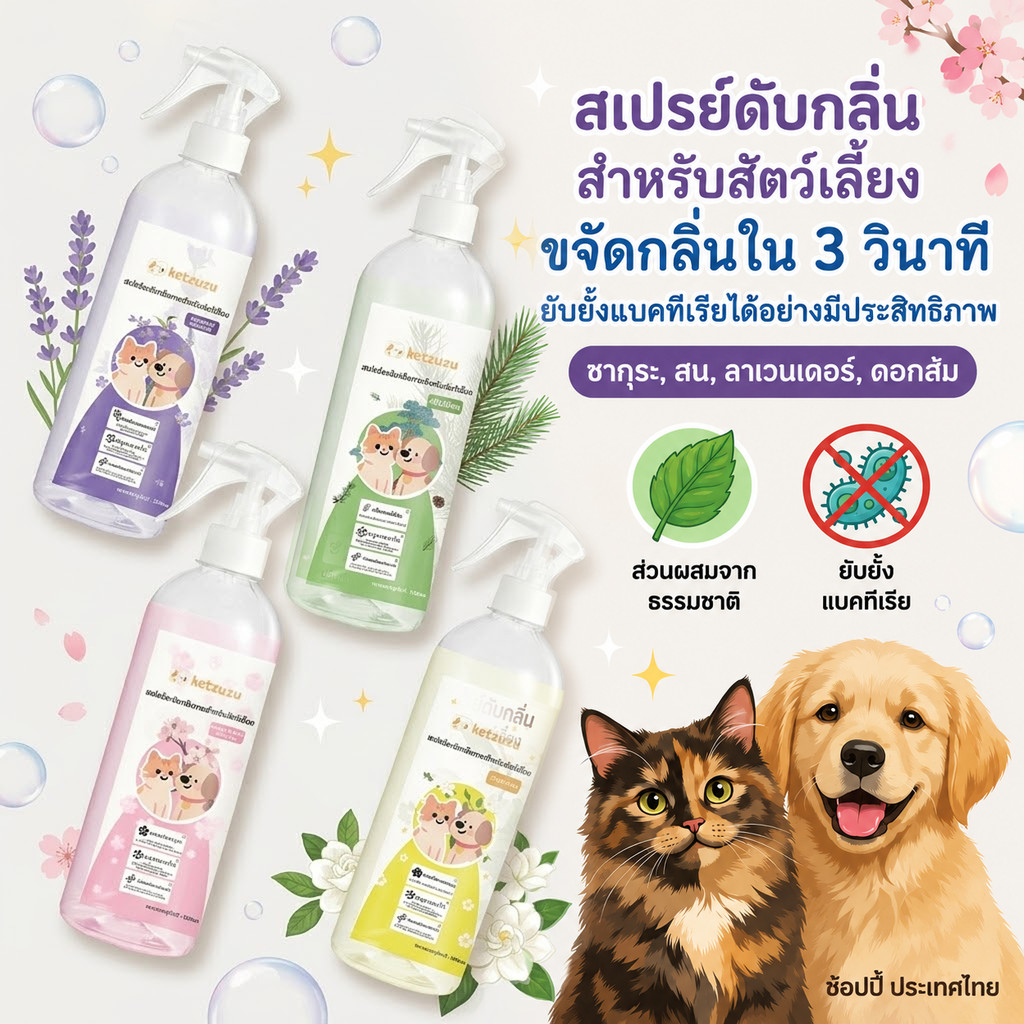 💥โปรด่วน Ketzuzu Pet Spray สเปรย์กำจัดกลิ่นแมวและสุนัข ดับกลิ่นอับ กลิ่นฉี่แมว ใช้งานง่าย ขนาด 250ml/500ml