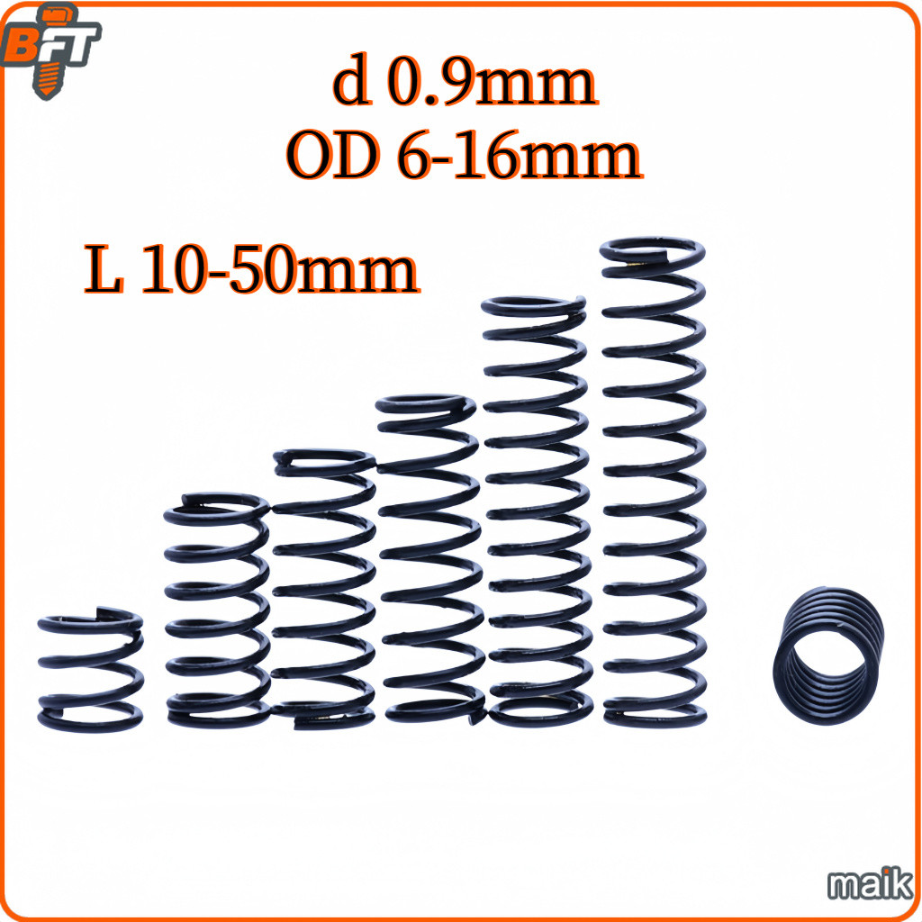 สปริงเหล็กกด-สปริงเหล็กดัน เหล็กแมงกานีส 65Mn สปริงดันทั่วไป d 0.9mm OD6/7/8/9-16mm L 10-50mm Steel Compression Spring [maik-1]