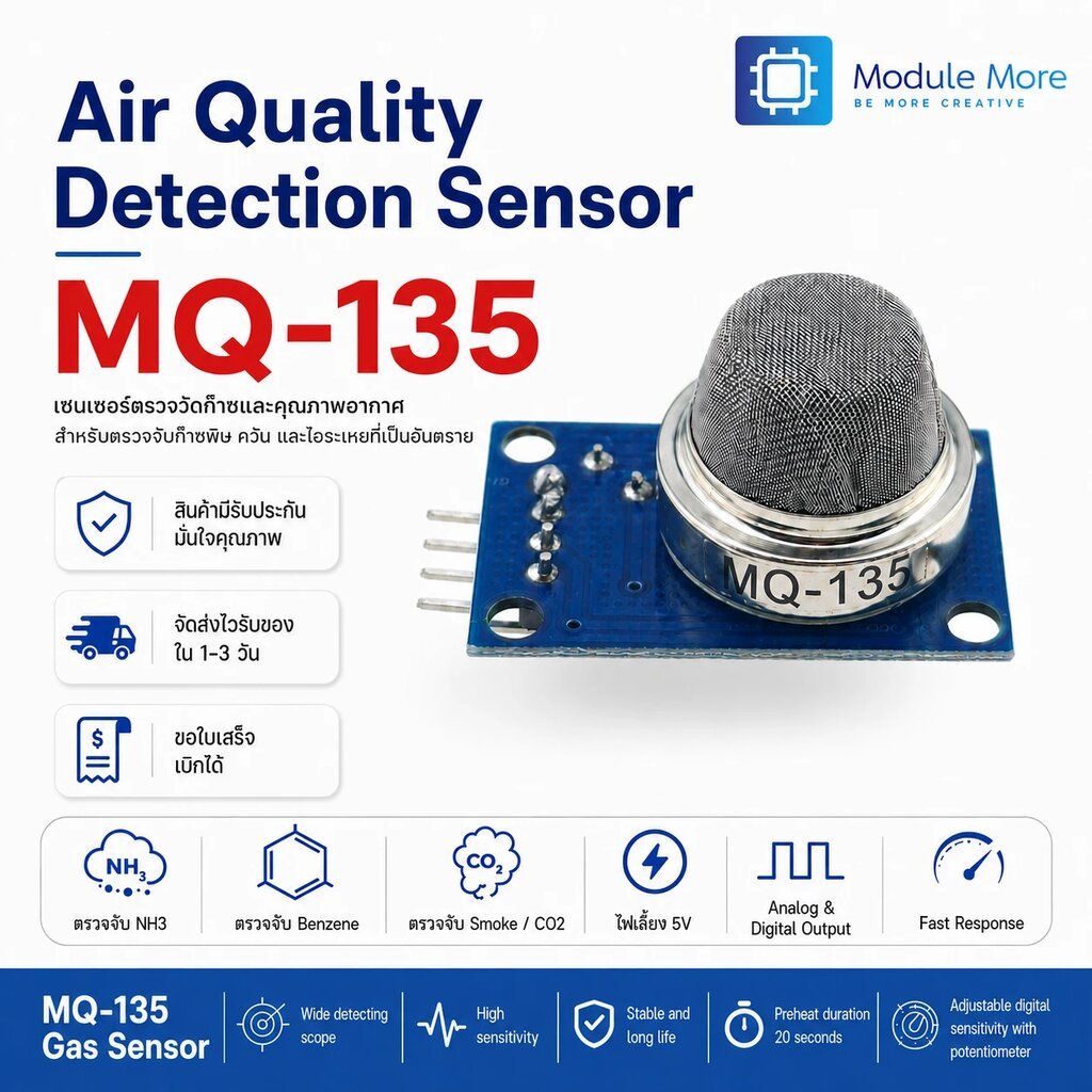 MQ-135 เซนเซอร์วัดมลพิษในอากาศ แก๊สพิษ MQ-135 Air Quality Detection Sensor Module