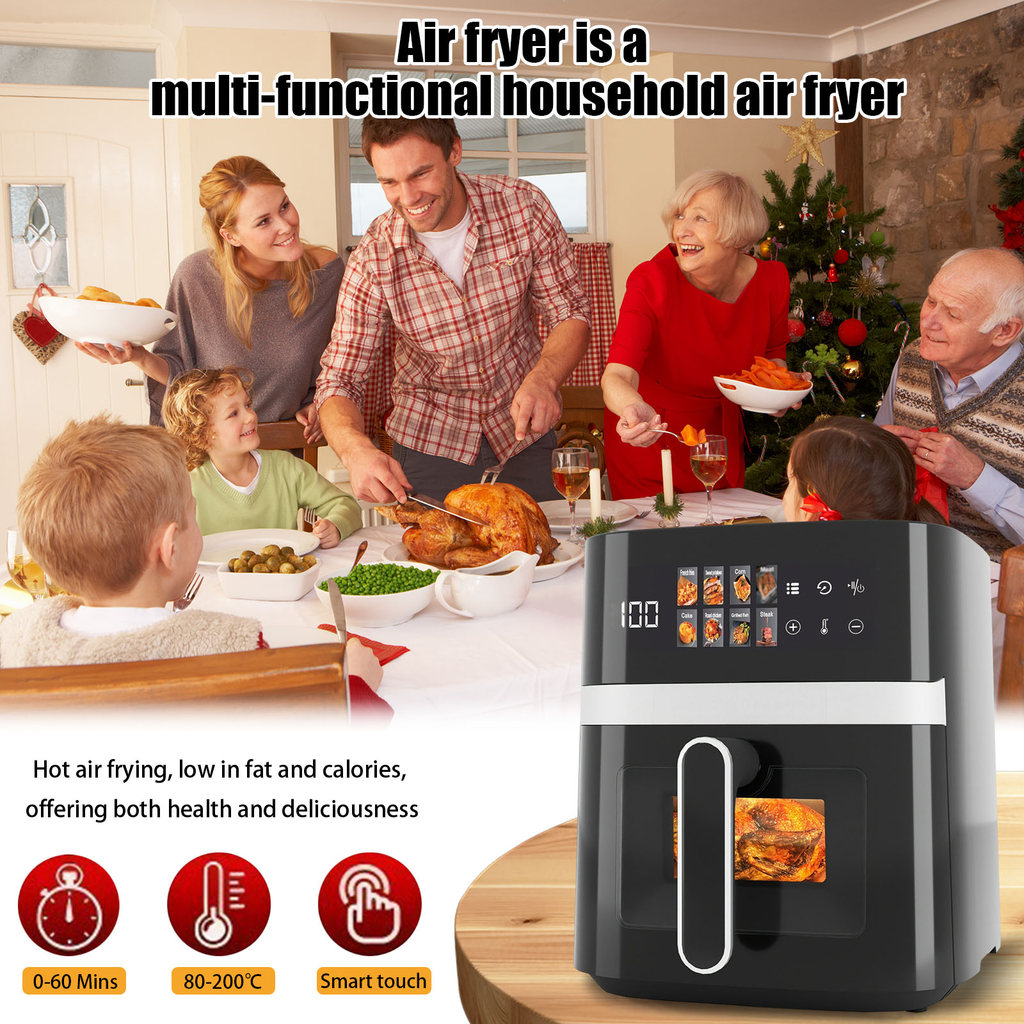 8L Multi-Function Air Fryer Timer & อุณหภูมิควบคุมขนาดใหญ่ความจุในครัวเรือน Air Fryer พร้อมหน้าจอสัม