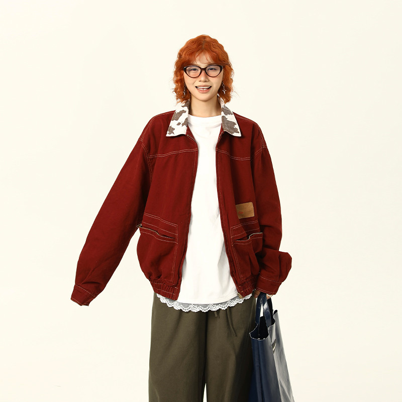 [ภาพเครือข่าย] 3J21 สีกาแฟสีแดง M--2XL P47 Little Oxford Composite Jacket