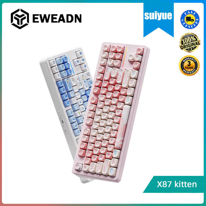 EWEADN X87 คีย์บอร์ดเชิงกลไร้สายลูกแมวแบบกําหนดเองแบบมีสาย ไร้สาย บลูทูธ