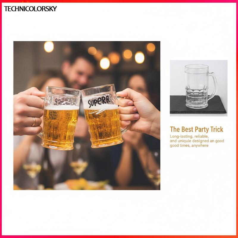 Technicolorsky 400ml แก้วใสสองชั้นเบียร์จําลองแก้วปลอมสร้างสรรค์สําหรับ Home Kitchen Bar Party ใช้ TSY