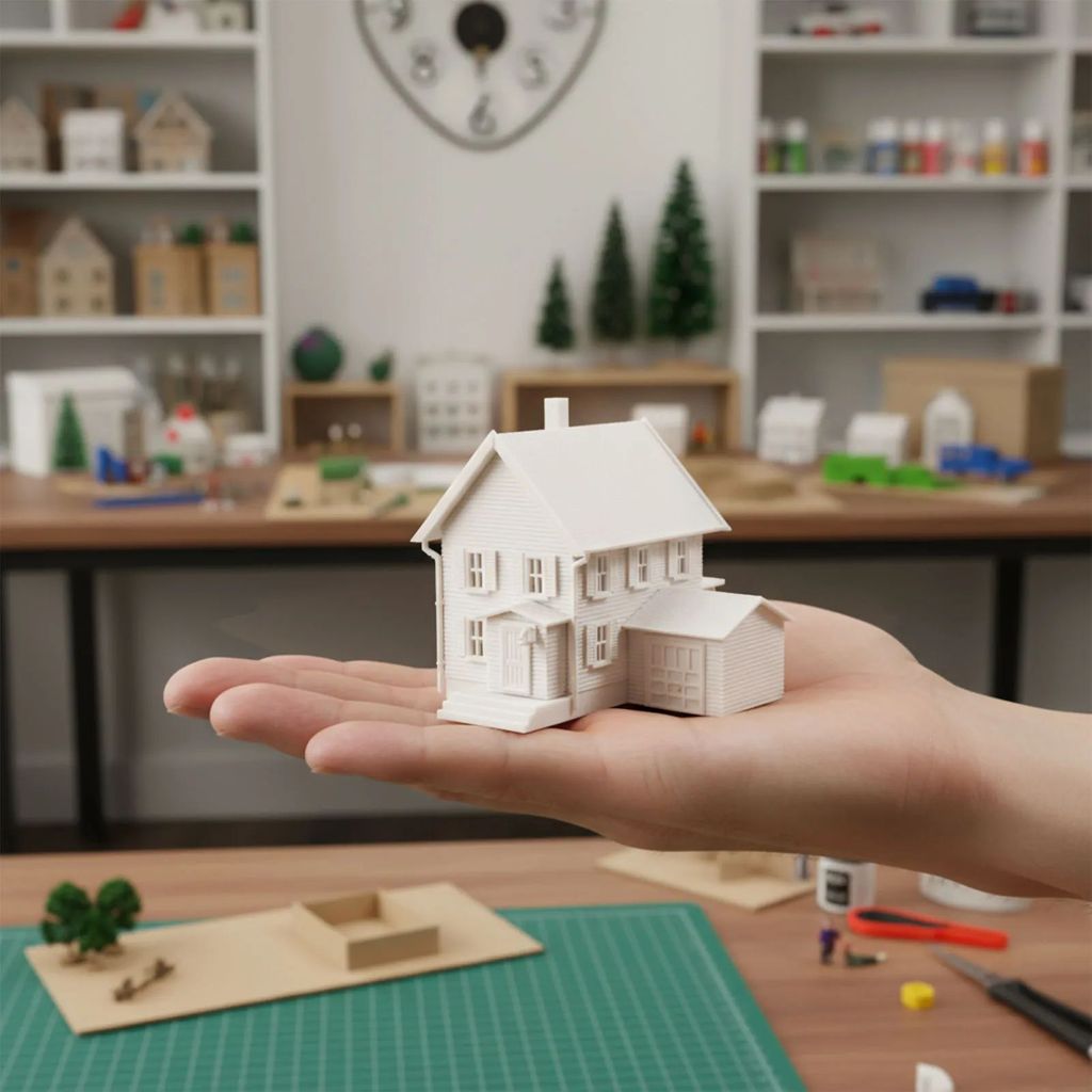 N Scale 1:160 รุ่น Dwelling House Kit สองชั้นพร้อมโรงรถ Unpainted JSN5905JJ