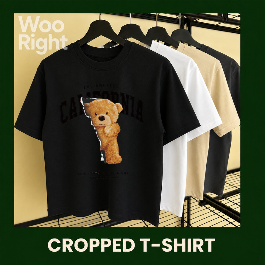COD จัดส่งตลอด 24 ชั่วโมง Woo Right Boxy crop tee เสื้อยืด oversize แฟชั่น Boxy Cropped T-Shirt ลายน่ารัก สบายทุกวัน
