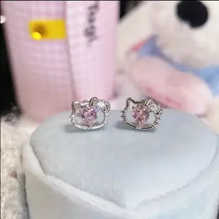 ต่างหูรูปหัวแมวสีชมพูประดับเพชรเทียม สไตล์เกาหลี ทันสมัยและน่ารัก เหมาะสำหรับเด็กผู้หญิงและนักเรียน เหมาะเป็นของขวัญอย
