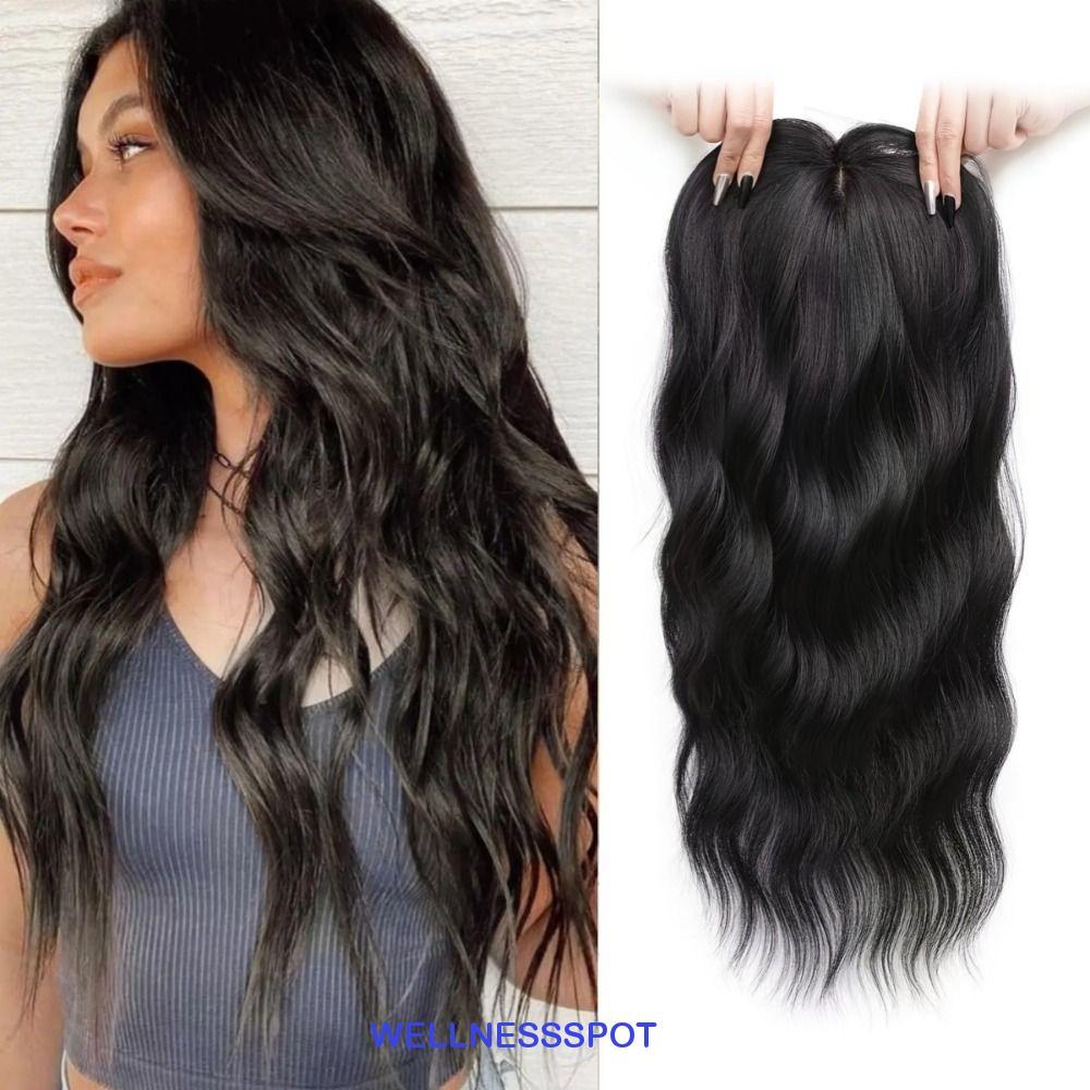 WELLNESSSPOT Topper Hair Bangs, Ombre Clip in Synthetic Hair Toppers, Fake Bangs 22 นิ้วธรรมชาติยาวหยักลอนปิดด้านบน Hairpiece สําหรับผู้หญิง
