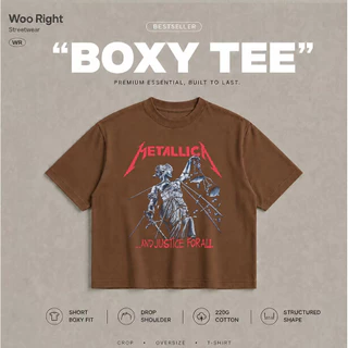 COD จัดส่งตลอด 24 ชั่วโมง Woo Right Boxy crop tee เสื้อยืดผู้ชาย Boxy Cropped T-Shirt METALLICA พร้