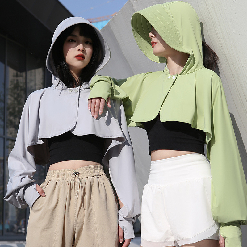 Hooded Big Eaves Sunscreen Shawl Ladies Ice Silk Cool Feeling