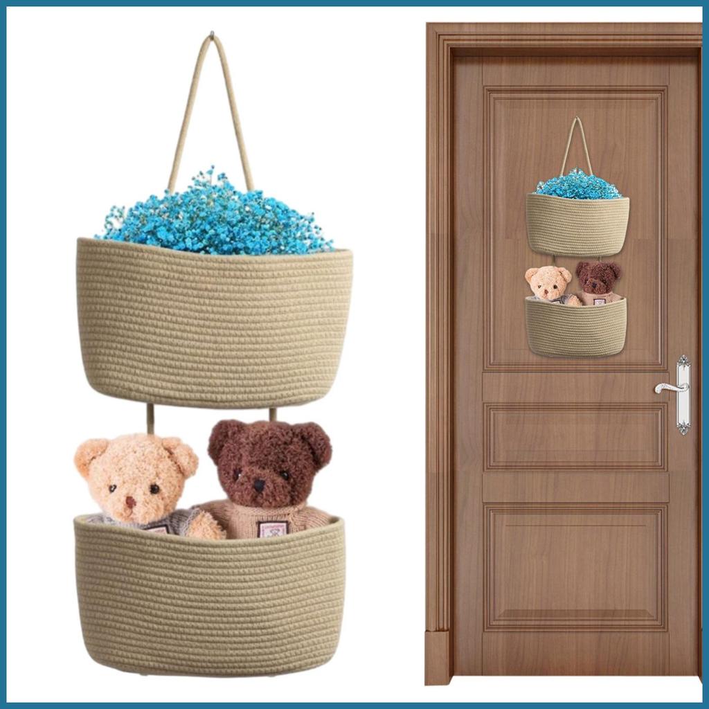 Over the Door Hang Basket 2 ชั้นตกแต่งประตูตะกร้าเก็บเชือกฝ้ายทอตะกร้าสําหรับห้องนอนห้องน้ํา herazph