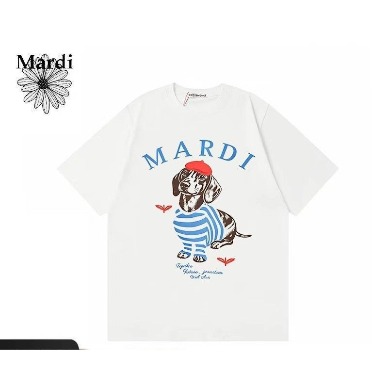 Mavvdi เสื้อยืดแขนสั้นผ้าฝ้ายแท้ Dachshund พิมพ์ลายเฉพาะรอบคอ Casual All-Match หลวม Commuter แฟชั่น234234
