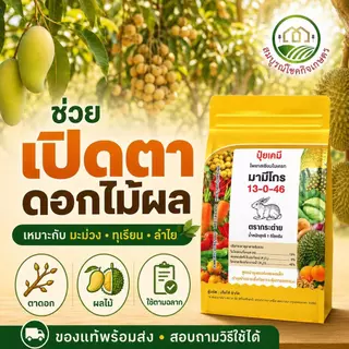 (ยกลัง 5/10 กก) มามีโกร 13-0-46 ปุ๋ยเกล็ด ตรากระต่าย ละลายน้ำได้ดีเยี่ยม ดูดซึมได้ทั้งทางรากและทางใบ