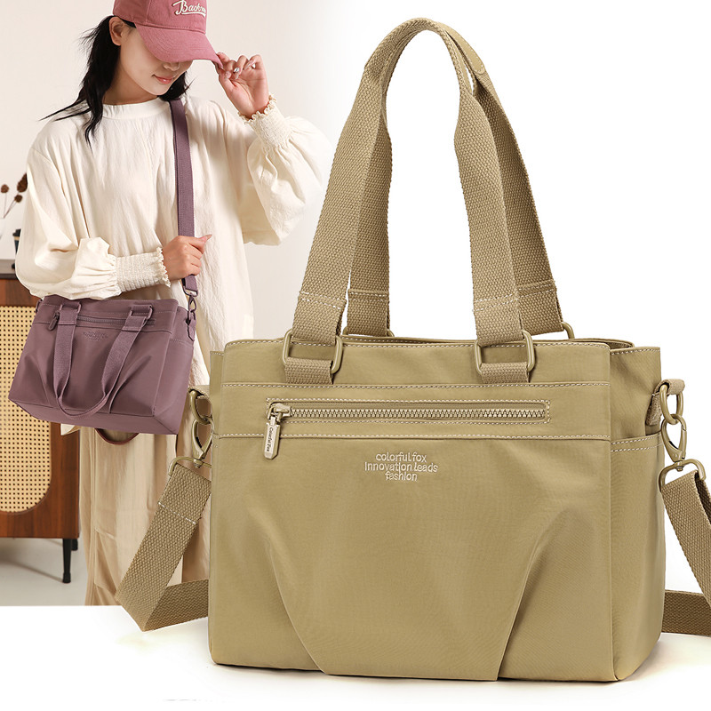 สุภาพสตรีขนาดใหญ่-ความจุสีทึบ Tote กระเป๋ากันน้ําผ้าไนลอนกระเป๋าสะพาย All-Match มัลติฟังก์ชั่นแบบพกพากระเป๋า Messenger