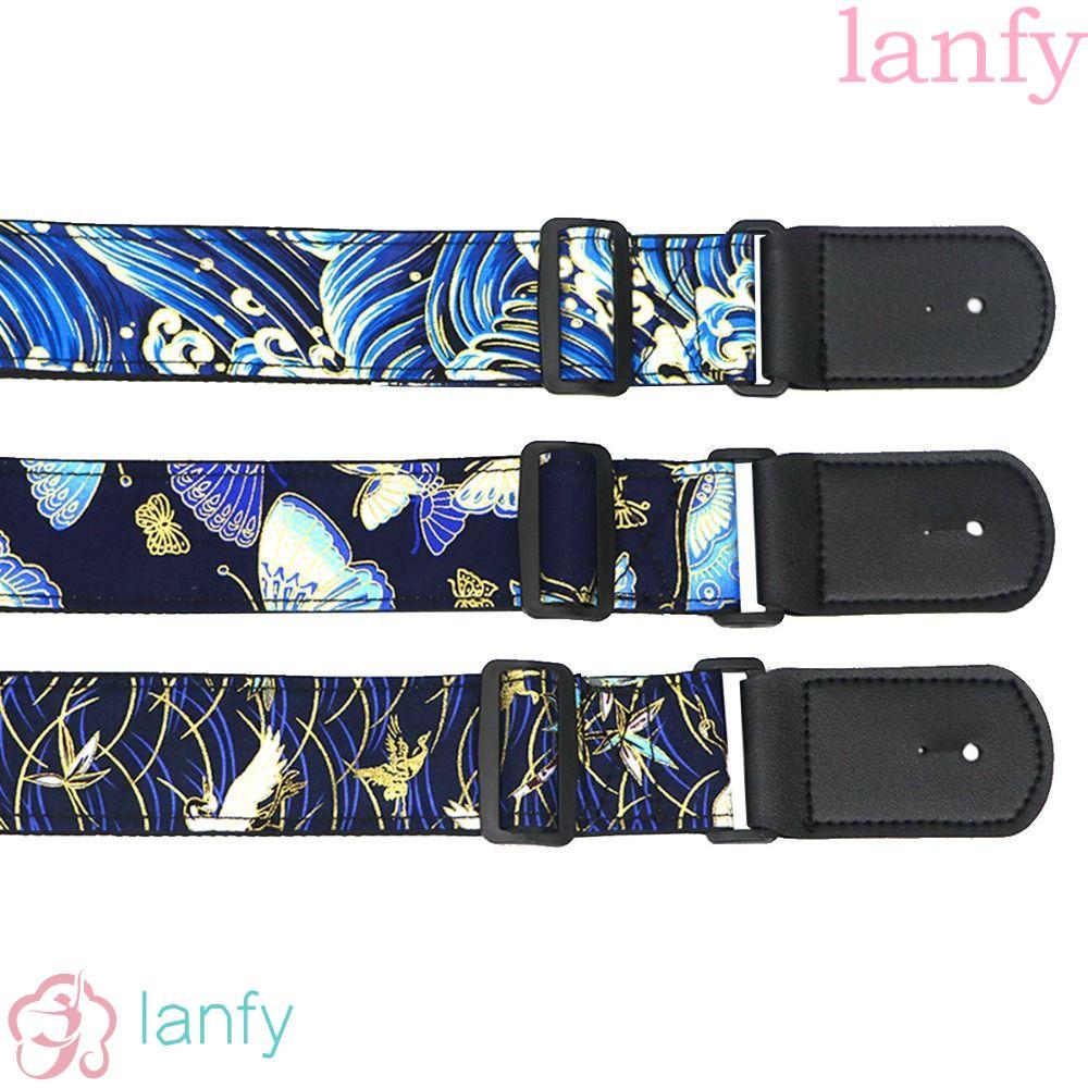 LANFY เข็มขัดกีตาร์ไฟฟ้า, Cherry Blossom Red Crowned Crane Guitar Strap, Multi-Color Vintage Butterfly สไตล์ชาติพันธุ์กีตาร์ไหล่เข็มขัดกีตาร์อุปกรณ์เสริม