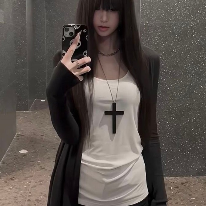 Retro Dark y2k เอเชียวัฒนธรรมไม้สร้อยคอ Punk ฮาโลวีนเสื้อกันหนาว Gothic Clavicle อุปกรณ์เสริม 5.6ddd