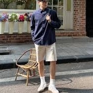 เสื้อคอปกเยอรมันทรงหลวมแขนยาว Menswear Mens สีดํา NTD STORE