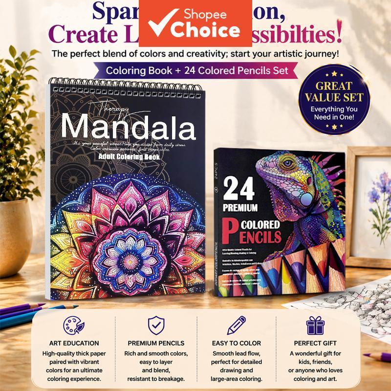 หนังสือระบายสีสําหรับผู้ใหญ่ บรรเทาความเครียด พร้อมชุดดินสอวาดภาพ แบบเข้าเล่มเกลียว