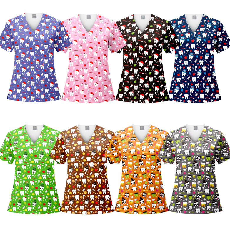 【เสื้อเท่านั้น】ชุดเครื่องแบบหมอ แขนสั้น ผ้าฝ้าย แบบบาง พิมพ์ลายการ์ตูน แฟชั่นฤดูร้อน สําหรับทุกเพศ