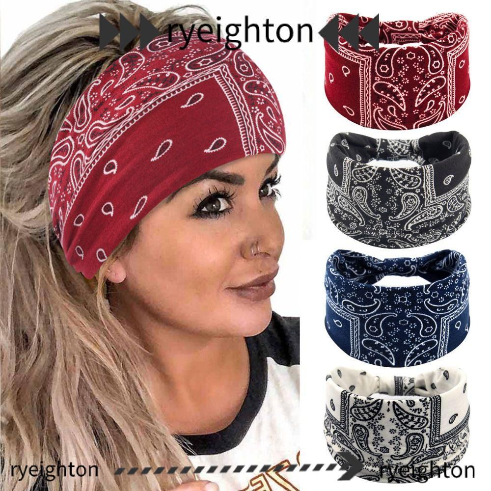 RYEIGHTON กว้างผ้าฝ้ายยืด Headbands, Turban Headwear ยืดหยุ่นลายผ้าแถบคาดศีรษะ,กว้าง Hairbands อุปกรณ์เสริมผมผ้าพันคอ Hairbands ผู้หญิง Headwrap