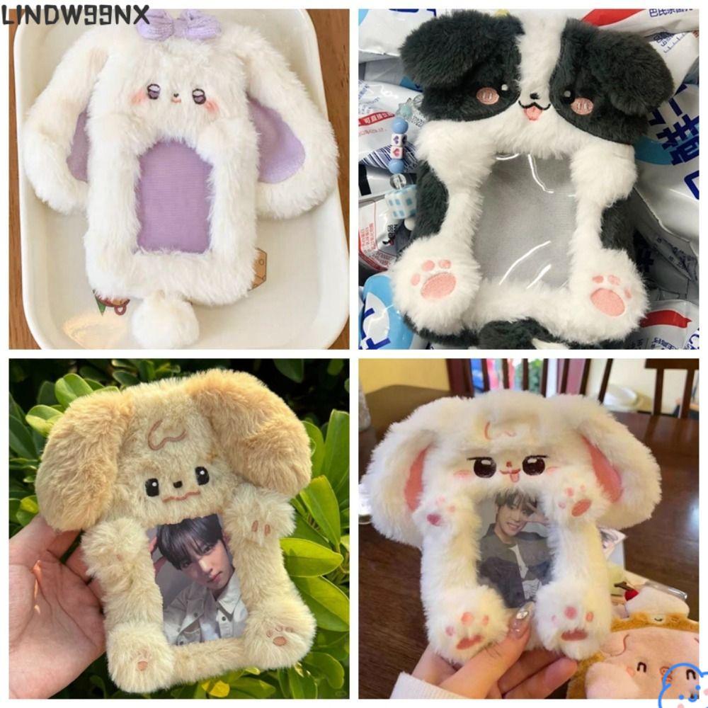 LINDW99NX Photocard , Plush Big Eared Rabbit/Border Collie Photo Card Holder, Cute Multifunctional C